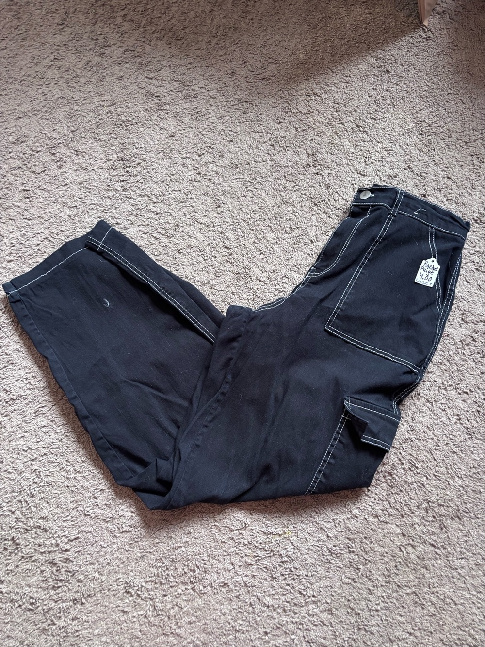 Rachel Paige Black Wide Leg Cargo Pants with White Contrast Stitching Large - Picture 6 of 10